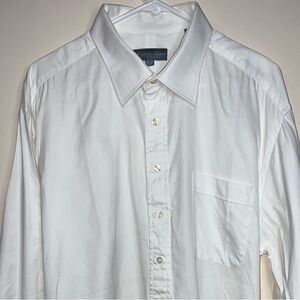 Hickey Freeman Men’s 17.5 34 Classic Button Front Crisp White Dress Shirt